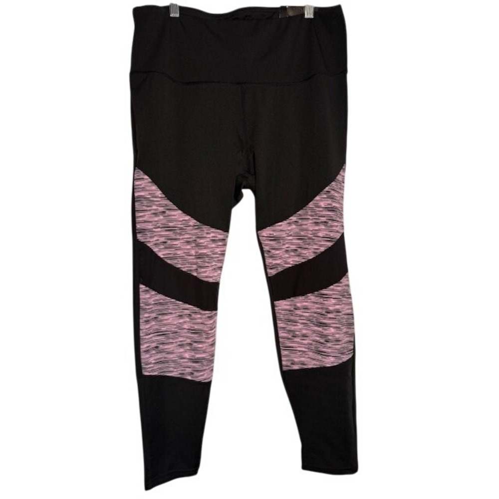 NWT LA IMAGE Womens Black Pink Stripe Athletic‎ Leggings Plus Size 2X